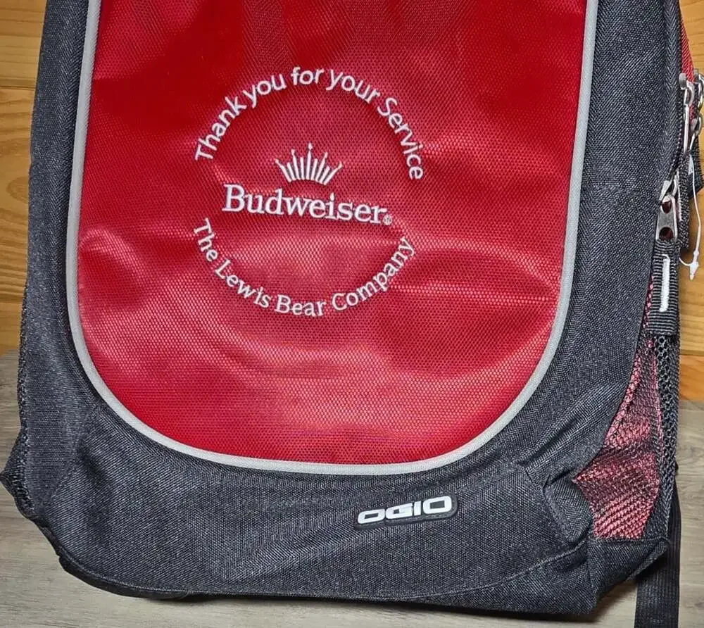 OGIO Budweiser Red/Black Backpack Zip Padded Adjustable Strap Audio Pocket